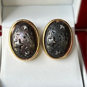 Source Unknown Gold and Black Star Earrings